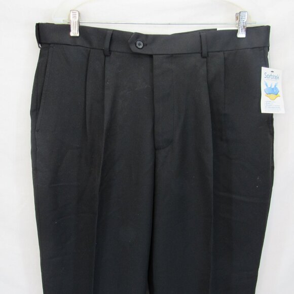 George Men's Black Front Pleat Narrow Leg Cuff High Rise Dress Pants 36X32 - Picture 2 of 10